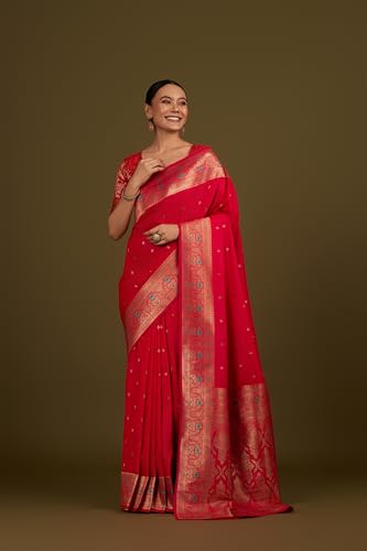 Image of Monjolika Fashion Women's Pure Kanjivaram Style Banarasi Soft Silk Saree With Blouse For Wedding