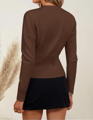 Image of ZESICA Women's Fall Sweaters Crewneck Cinched Waist Pullover Tops