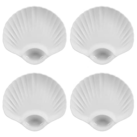 4 Pcs Scallop Shells Dish Reusable Plastic Shell Shape Fruit Dessert Plate Beautiful Scallop Shells Bathroom Ornament, Snacks Tray for Kitchen, Home Decoration (TypeB) Cover