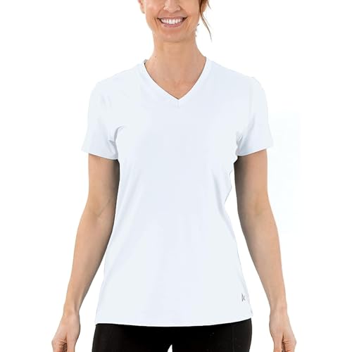 Arctic Cool Women's V-Neck Instant Cooling Moisture Wicking Performance UPF 50+ Short Sleeve Workout Shirt