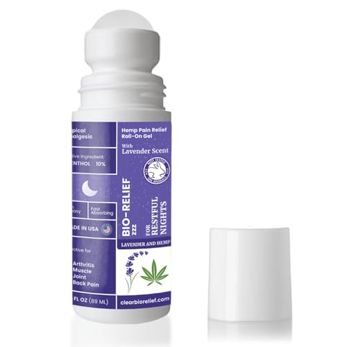 TXLSC LLC BioRelief Nighttime Maximum Strength Hemp Pain Relief Roll-On Gel w/Soothing Lavender Scent – Overnight Cooling Menthol for Muscle & Joints – No-Mess, Fast-Absorbing Topical Pain Relief