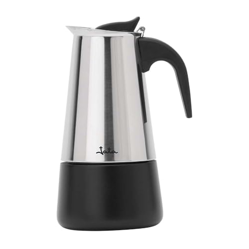 JATA HOGAR HCAF2254 - Cafetera Italiana Inducción 4 Tazas Acero Inoxidable, Cafetera Moka Espresso para Todas las Cocinas, Fondo Full Induction, Asa Ergonómica, 200 ml