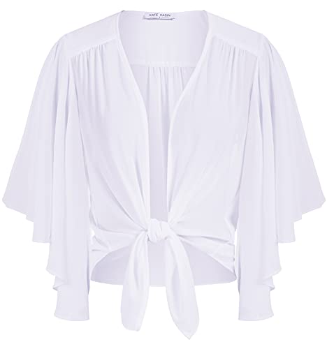Women Bolero Plus Size Shrug for Summer Chiffon Cardigan Cover Up Top White