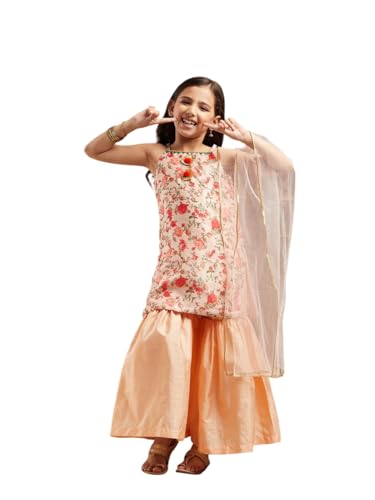 Image of Pspeaches Girls Floral Printed Regular Kurta With Sharara & With Dupatta