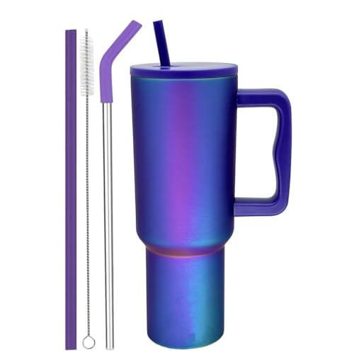 Image of SKDBPM Personalized Stainless Steel Tumbler with Handle, 1200ml Capacity, Black Insulated Travel Mug with Straw, Custom Name Design (Violet)