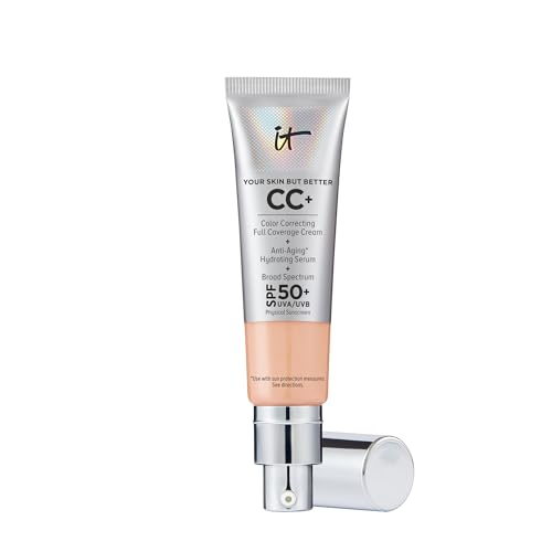 IT Cosmetics CC+ Cream (Light Cool) - Natural Full Coverage Foundation With SPF 50+, Color Corrector & Anti-Aging Hydrating Serum, Hyaluronic Acid + Peptides, Lightweight - 1.08 fl oz