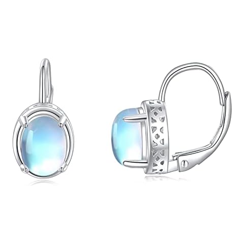 CRMAD Moonstone Earrings for Women Sterling Silver Moonstone Leverback Earrings Moonstone Jewelry Cover
