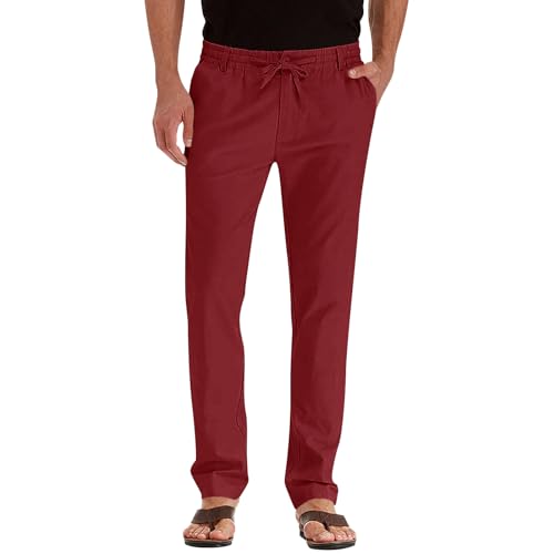 Mens Casual Business Pants Cotton Drawstring Waist Pencil Pants Fall Fashion Lightweight Office Work Trousers