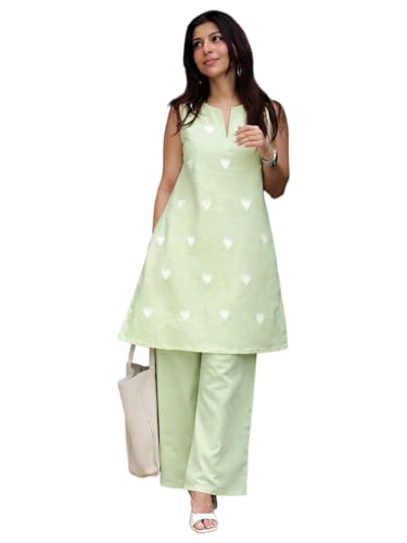 ANNI Designer Women's Cotton Blend Straight Embroidery Kurta with Palazzo (Rushali Pista_M_Pista_Medium)
