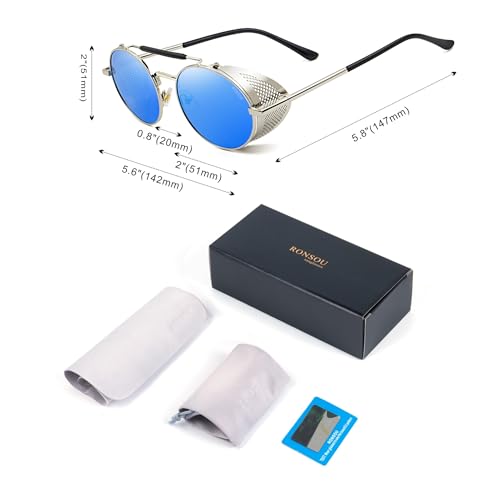 Image of RONSOU Steampunk Style Round Vintage Polarized Sunglasses Retro Eyewear UV400 Protection Matel Frame