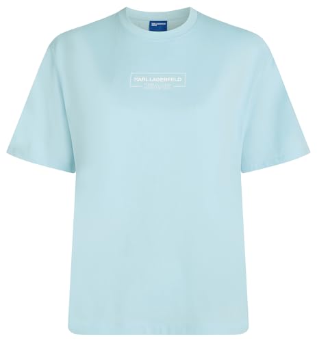 Karl Lagerfeld Jeans Camiseta para Mujer con Logotipo de Contorno Regular, Azul, Talla L