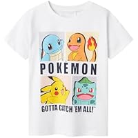 Name IT Camiseta para niño Pokémon, Blanco Brillante, 110