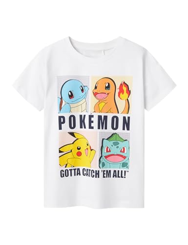 NAME IT Boy T-Shirt Nkmdazz Pokemon Nreg SS Top Box Noos Sky, Blanco Brillante, 134-140 para Niños