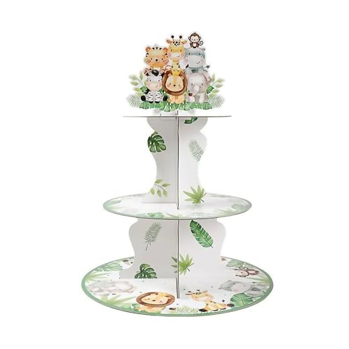 3 Tier Cupcake Stand for Party Supplies Easy No Tools Assembly, Thick Cardboard Food Display with Non Skid Base, Themed Decor for Birthday Party (Forest Green)