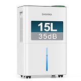 SHANNA Deumidificatore, Deumidificatore Portatile, 15L/24H, Serbatoio 2L, Basso Rumore, Basso Consumo, Sbrinamento Automatico, Blocco Bambini, Design Anti-Goccia, R290, Sost. 1 anno, Gar. 10 anni