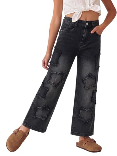 Image of Amazon Brand - Jam & Honey Girls Cotton Rich Lightweight Breathable Mid Rise Jeans | Stylish Star Design | Regular Fit | Age 2-13 Years