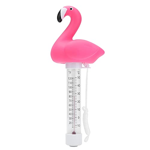 Floating Pool Thermometer, Flamingo Design Large Size Easy Accurate Readings for Water Temperature, Shatter Resistant with String for Outdoor Indoor Swimming