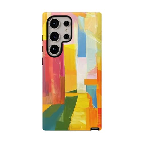 Coque Galaxy S24 Ultra mate rigide jaune au motif artistique de coups de pinceau