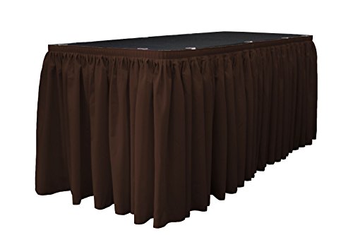 LA Linen Polyester Poplin Table Skirt for Rectangle Tables, Pleat Fabric for Wedding Banquet Trade Show, 21-Foot by 29-Inch Long with 15 L-Clips, Brown