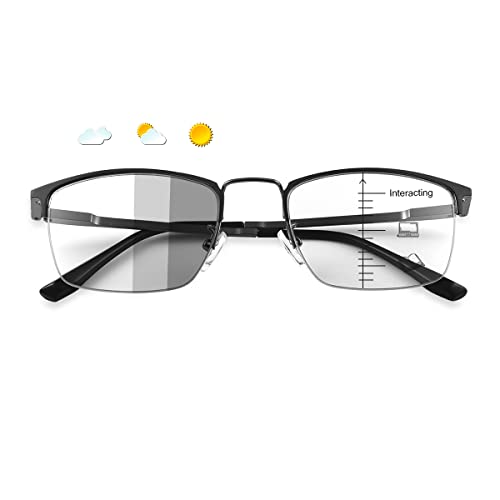 Photochromic Progressive Multifocus Reading Glasses Spring Hinges Transition Multifocal UV400 Sunglasses Sun Readers Blue Light Blocking Computer Eyeglasses Anti Glare Presbyopia Eyewear for Men Women - Image 3
