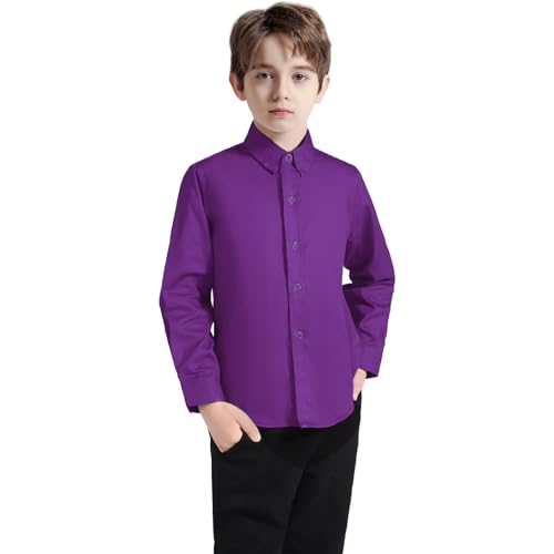 Image of Boys' Button Down Dress Shirts Kids Long Sleeve Solid Collared Uniform Shirt for Toddler Boy (Size 2T-20)