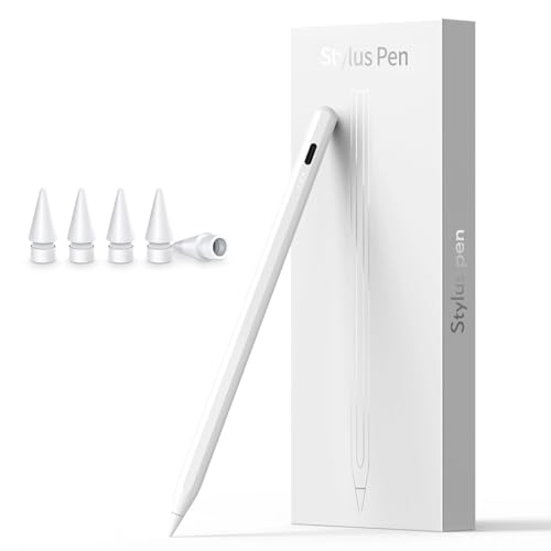 BQSS Penna per Apple iPad (2018-2025), Con Rigetto del Palmo & Sensibile all'inclinazione, Pennino Capacitivo per iPad 11/10/9/8/7/6, Pro 12.9''/11''/13''M4, Air 5/4/3/11''M2, Mini 6/5