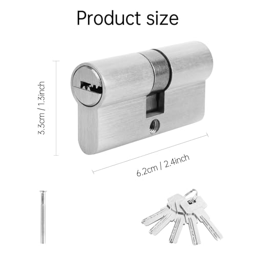 Cylinder do drzwi, cylinder zamykający, zamek bębenkowy 30/30, cylinder profilowy z 5 kluczami, cylinder z gałką, do zamka drzwi, drzwi wejściowych, drzwi wewnętrznych, 6 cm x 1,5 x 1,5 x 3 cm