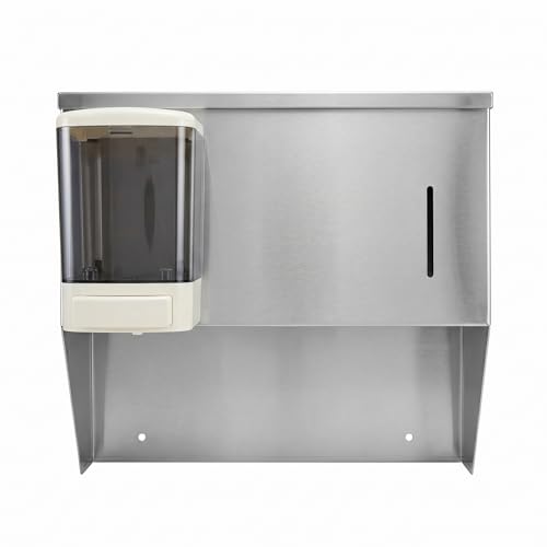 Image of 16 Inch Wall Mount Soap and Paper Towel Dispenser for Commercial Hand Sinks, Stainless Steel Manual Tri-Fold Towel Holder with Soap Dispenser, NSF Certified