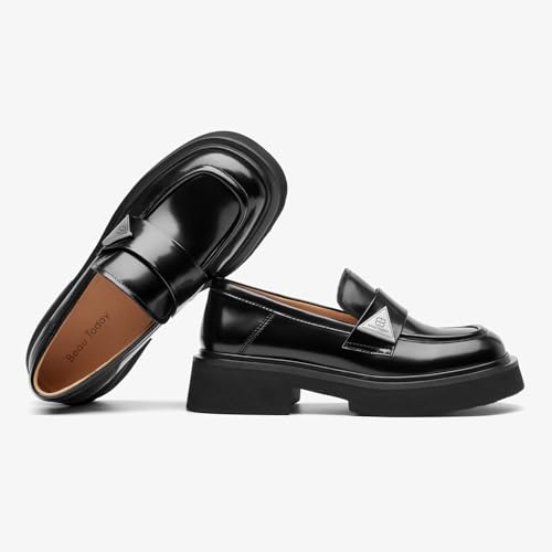 Image of BEAU TODAY Womens Platform Loafers, Leather Penny Loafer Shoes