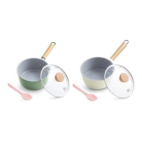 ROCKURWOK Ceramic Nonstick Sauce Pan with Lid, 1.5 Qt Small Pots for Cooking, Small Pot Wooden Handle for Cool Touch, Non Toxic & Pfas-Free Saucepan, Universal Base(Gas, Electric & Induction) Cover