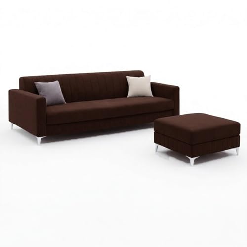 Image of Amelia Rich 5 Seater L Shape Sofa Set with Movable Ottoman | Flexible Layout | Spacious Soft Touch Seating | Modern Sofa for Living Room (Dark Brown)