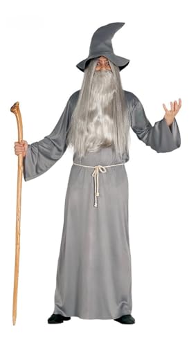 MIMIKRY Gandalf Herren-Kostüm graues Gewand Hut Gürtel Zauberer Hexer Magier Größe:L