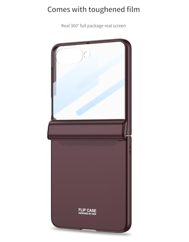 Image of Midkart Magnetic Case Compatible with Samsung Galaxy Z Flip 7 Release 2025 Hinge Protection Hard PC with Front Glass Cover 360-degree Protection, Burgundy