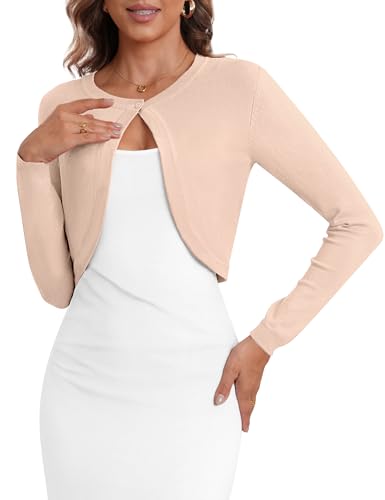 Image of Women's Cropped Cardigan Sweater Long Sleeve Knit Bolero Open Front Shrug for Dresses, S-XL