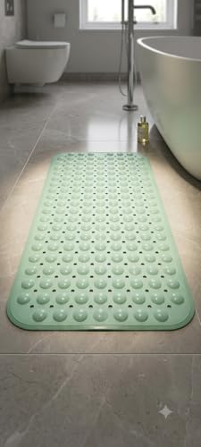 Image of Dribble Anti-Slip PVC Bath Mat with Suction Cups & Drainage Holes | Waterproof Shower Mat for Bathroom, Bathtub & Wet Areas | Soft Massage Surface, Quick Dry, Washable Bath Mat (70 X 38 cm) Green