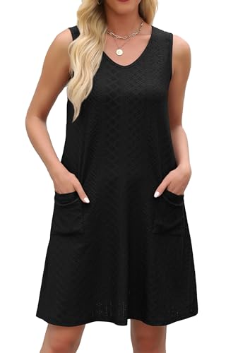 Swimsuit Coverup Summer Dresses for Women Eyelet Casual Loose Sleeveless Sundress with Pockets2