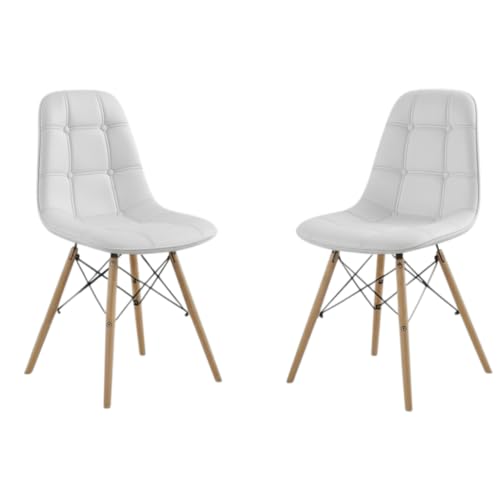 Listado de Sillas Blancas Top 5. 50 CARDIO BEAT Juego de 2 Sillas Modernas Tipo Eames con Asiento Acolchado y Patas de Madera – Diseño Contemporáneo para Comedor, Cocina u Oficina (2, Blanco)
