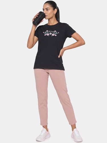 Image of Enamor Athleisure Relaxed Fit Short Sleeve Round Neck Antimicrobial Finish Breathable Stretch Cotton Activewear Sports Tshirt for Women - A301