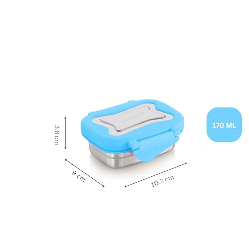 Image of STEELLOCK Smart Stainless Steel Tiffin Lunch Box 2pc Set - Airtight Leakproof Rectangle Boxes with Steel Lids - Blue - 170ml Each - Ideal for Kids & Adults, School & Office