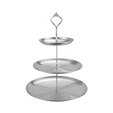 DTSFHTDAL Stainless Steel 3 Tier Cupcake Stand, Tiered Trays Three Layer Cake Stand 3 Tier Serving Tray Platters for Pastry Dessert Candy Fruit Tea Party Wedding Platter (Silver)