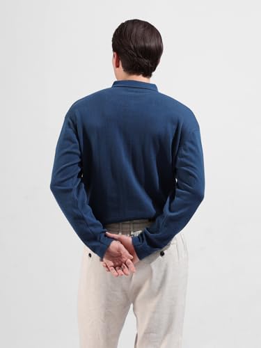 Image of The Indian Garage Co Men Oversized Fit Textured Flatknit Long Sleeve Polo T-Shirt