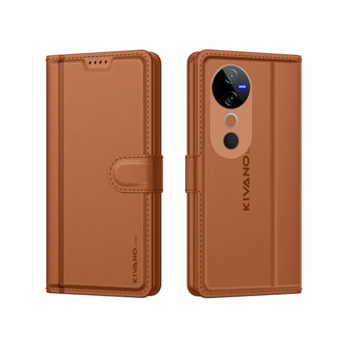 Image of KIVANO LUXE Compatible for Vivo T3 Ultra 5G / Vivo V40 5G / Vivo V40 Pro 5G Luxury Handmade Leather Magnetic Flip Folio Case | Card Holder & Kickstand | Slim Protective Cover | Unisex - Brown