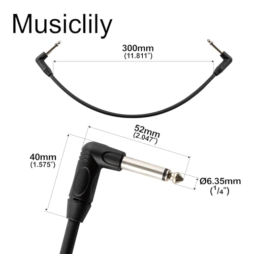 Musiclily Pro 30cm Guitar Effect Pedal Patch Cables TS Cable with Right Angle 1/4 Inch 6.35mm Mono Plugs, Black (Set of 5) - Image 2