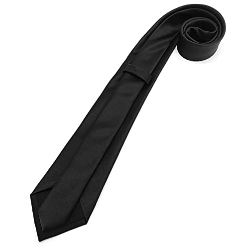 Pensee Men's Black Tie Set Solid Pure Color 3.15" (8Cm) Classic Formal Plain Necktie And White Pocket Square Set For Men #TOP2