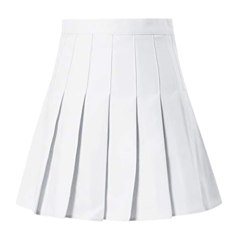 Zerototens Women's Skater Skirts Flare Mini Skirt High Waist Pleated Skater Tennis Skirt School Skirt Uniform Ladies Girls Vintage Mini Skirt White Cover