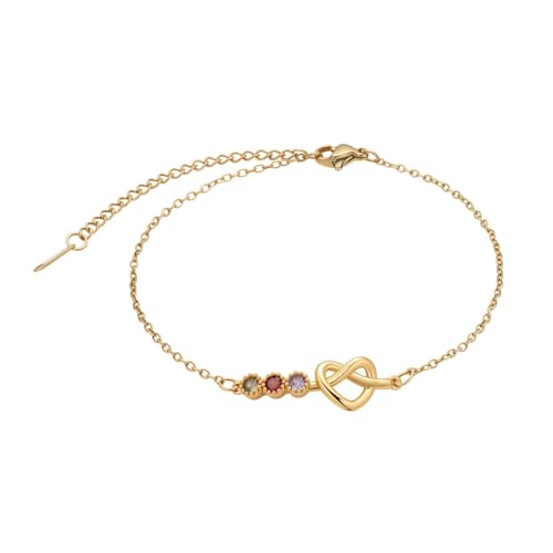 QIAMNI Pulsera de piedra natal con nudo de corazón para mujer, inspirada en la piedra natal familiar, chapada en oro, con circonita multicolor, regalo sincero para cumpleaños y vacaciones de mamá