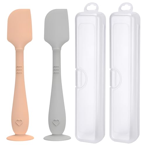 Image of 2 Pack Diaper Cream Spatula with Hygienic Travel Case, Butt Spatula Baby with Suction Base, Baby Butt Paste Spatula, Soft Silicone Diaper Rash Cream Applicator Large Size (Brown & Gray)