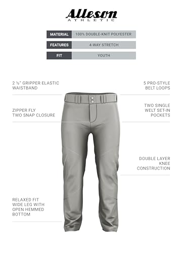 Alleson Athletic Boys Crush Premier Baseball Pant - Breathable Pants with Dura-Stretch Fabric for All-Day Wear4