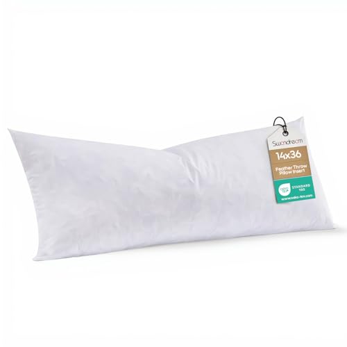 Image of 14x36 Feather Long Lumbar Pillow Insert, Decorative Throw Pillow Insert for Covers, Fuller Fit with Soft Support for Bed and Couch