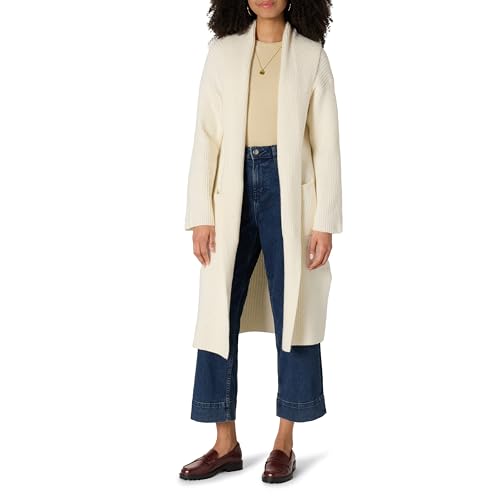 Amazon Essentials Womens Oversized-Fit Cotton Blend Heavyweight Texture Stitch Long Cardigan Sweater Eggshell White Small
